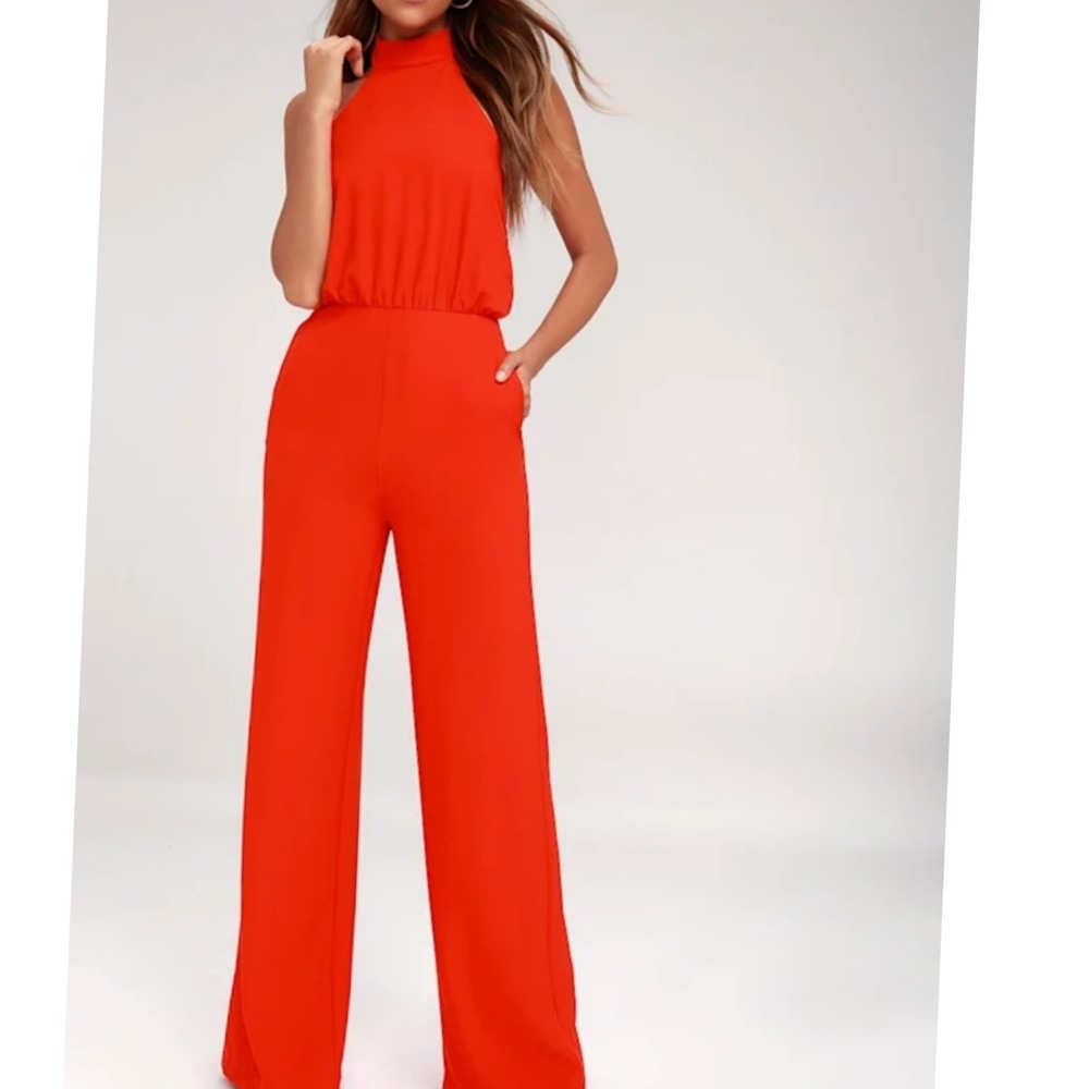 Lulus Moment for Life Red Halter Jumpsuit Size Medium‎
